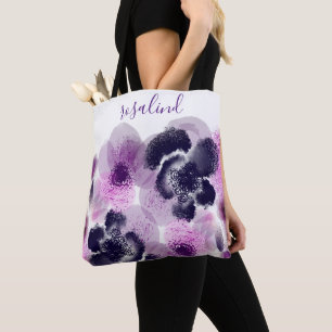 Tote Bag Monogramme de signature personnalisé floral rose