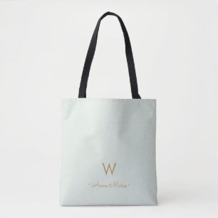 Tote Bag Monogramme de style moderne vert sauge or