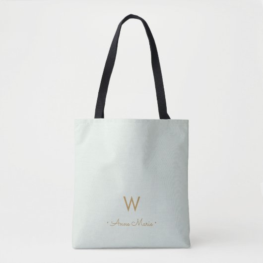 Tote Bag Monogramme de style moderne vert sauge or (Devant)