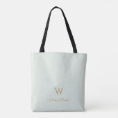 Tote Bag Monogramme de style moderne vert sauge or (Dos)