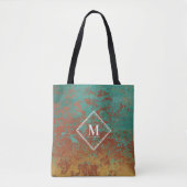 Tote Bag Monogramme de texture métallique turquoise en cuiv (Devant)