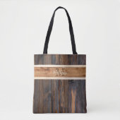 Tote Bag Monogramme de ton en bois rustique Bande horizonta (Devant)