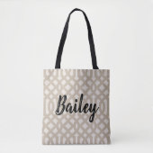 Tote Bag Monogramme de treillis beige rustique (Devant)