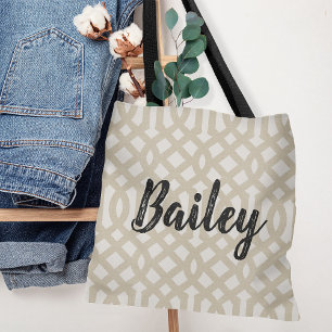Tote Bag Monogramme de treillis beige rustique