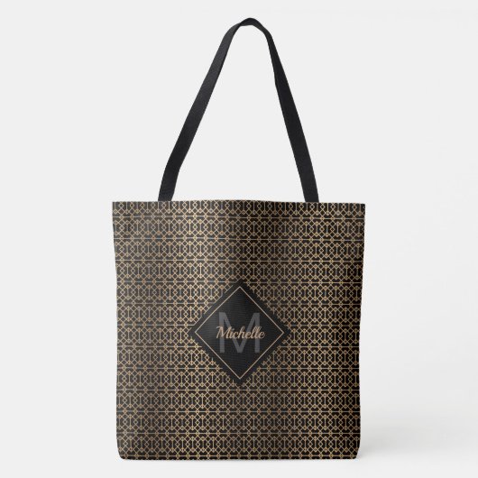 Tote Bag Monogramme de treillis d'or (Devant)
