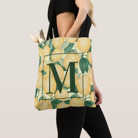 Tote Bag Monogramme de verdure de citrons (De près)