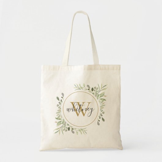 Tote Bag Monogramme de verdure de script élégant (Devant)
