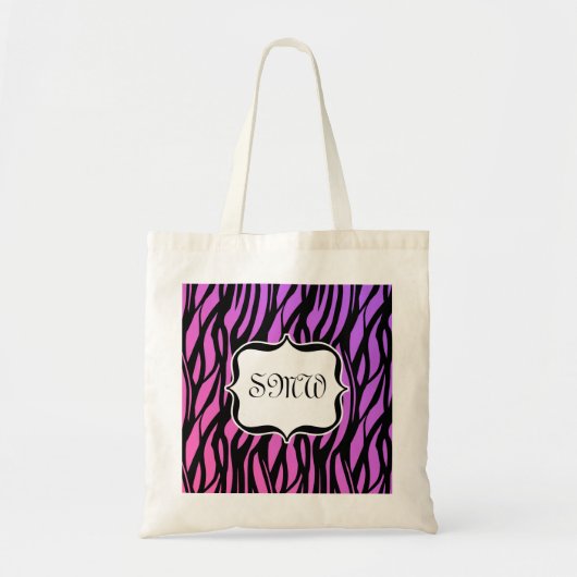 Tote Bag Monogramme de zèbres violets et roses Fourre-tout (Devant)