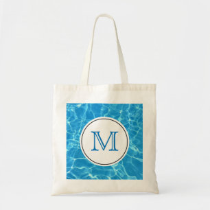 Tote Bag Monogramme d'eau de piscine bleu étincelant