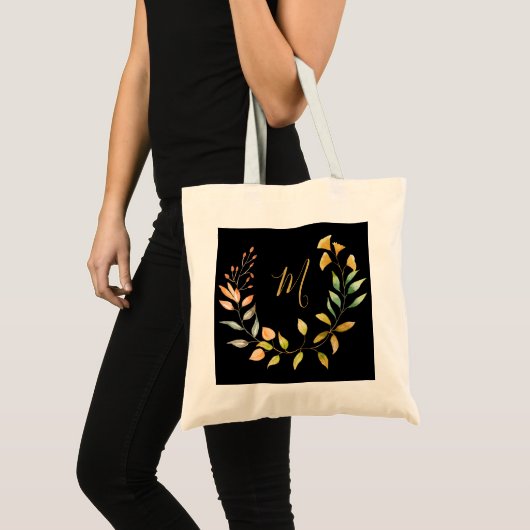 Tote Bag Monogramme d'élégance noir or (Devant (produit))
