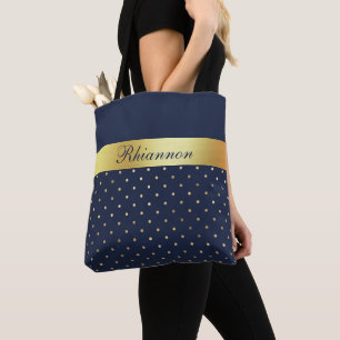Tote Bag Monogramme d'élégante couleur or bleu marine