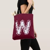 Tote Bag Monogramme déplaisant blanc sur rouge (De près)