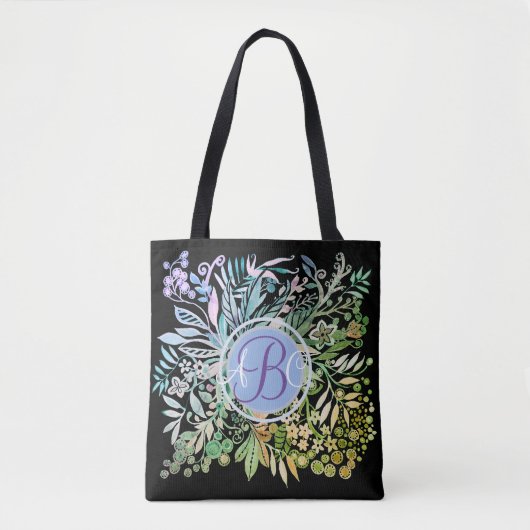 Tote Bag Monogramme des fleurs d'aquarelle (Devant)