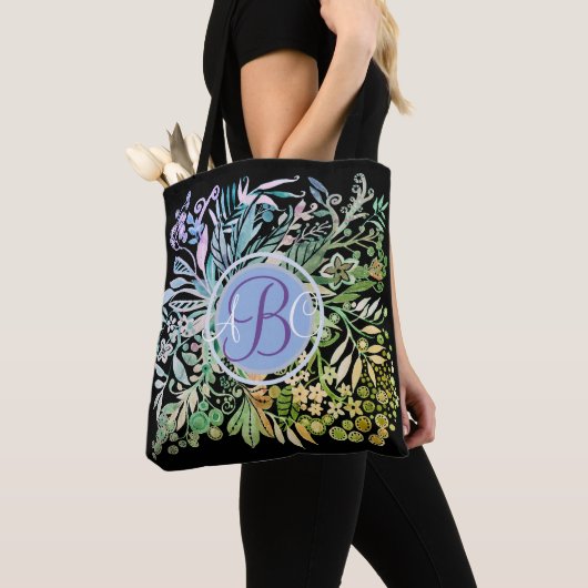 Tote Bag Monogramme des fleurs d'aquarelle (De près)