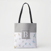Tote Bag monogramme design gris blanc blanc abstrait (Devant)