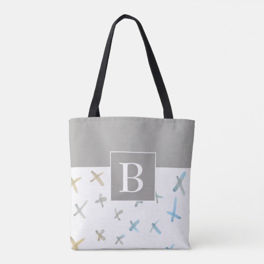 Tote Bag monogramme design gris blanc blanc abstrait (Dos)