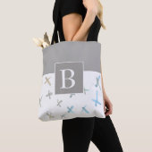 Tote Bag monogramme design gris blanc blanc abstrait (De près)