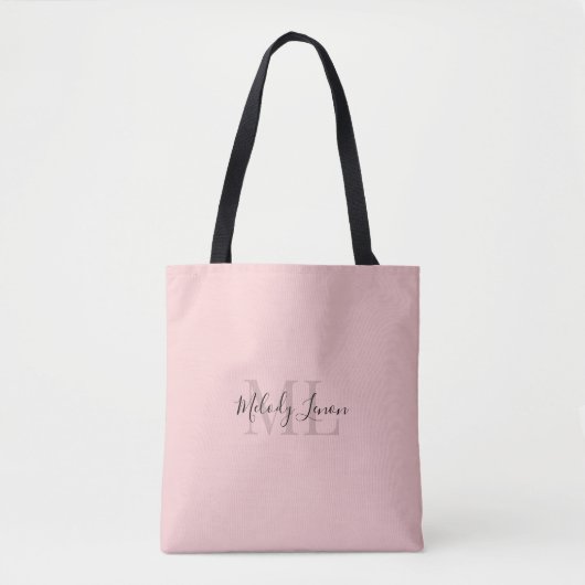 Tote Bag Monogramme | Design noir et rose personnalisé | (Devant)
