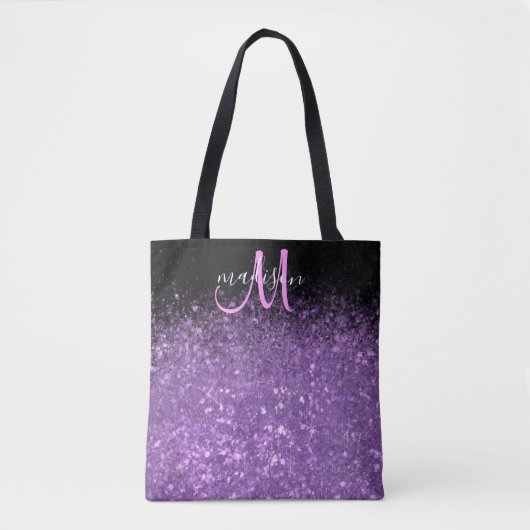 Tote Bag Monogramme d'étincelle à Parties scintillant noire (Devant)