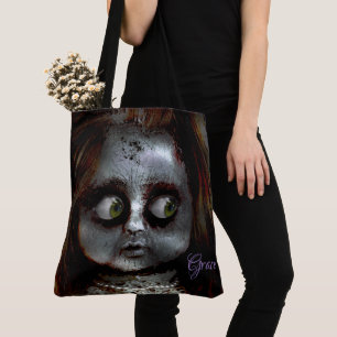 Tote Bag Monogramme d'Halloween effrayé par la poupée