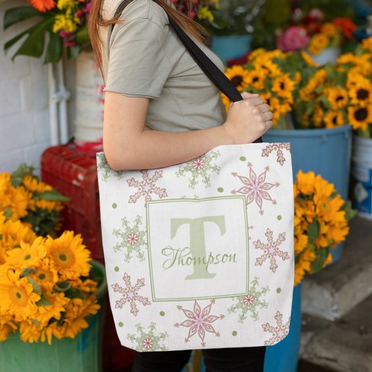 Tote Bag Monogramme d'hiver Flocon de neige moderne vacance