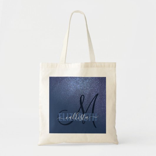 Tote Bag Monogramme diagonal de Parties scintillant bleue d (Devant)