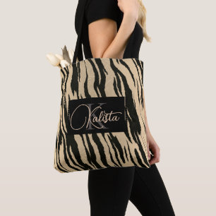 Tote Bag Monogramme d'impression de tigre d'or