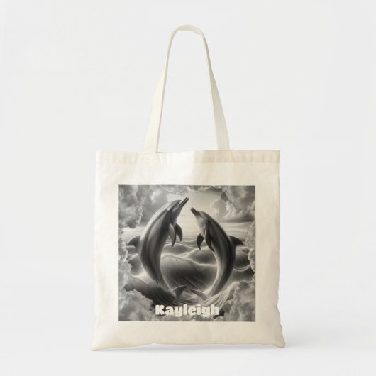 Tote Bag Monogramme Dolphins noir et blanc Océan | (Devant)