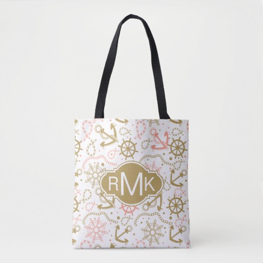 Tote Bag Monogramme d'or du motif | d'Ancre (Devant)