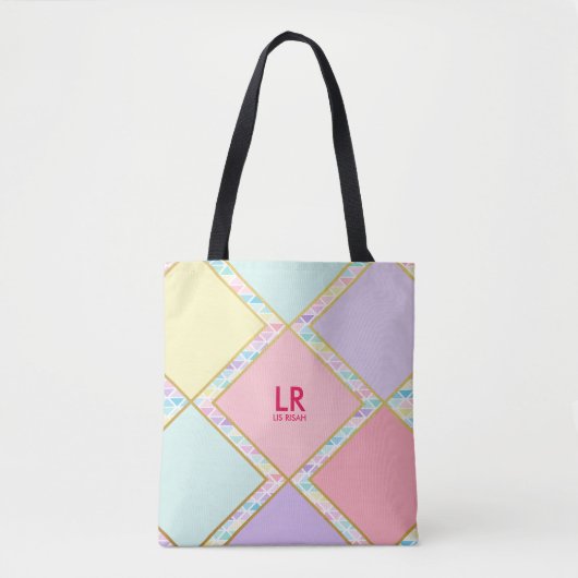 Tote Bag Monogramme d'or géométrique Pastel moderne peint (Devant)