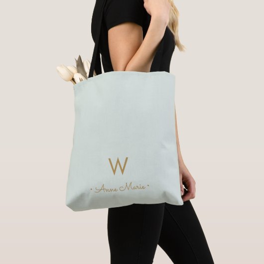 Tote Bag Monogramme d'or moderne Sage Green (De près)