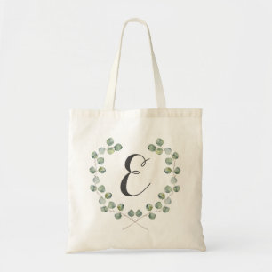 Tote Bag Monogramme du cadre de feuille d'eucalyptus