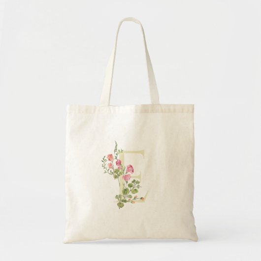 Tote Bag monogramme E cadeau floral mariage Fête des mariée (Devant)