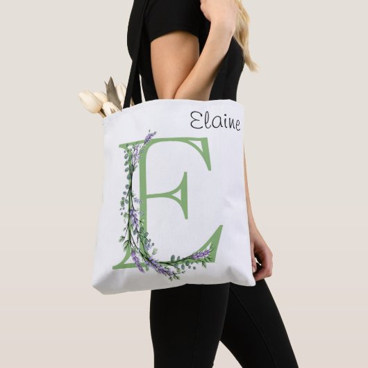 Tote Bag Monogramme E Lavande Eucalyptus (De près)