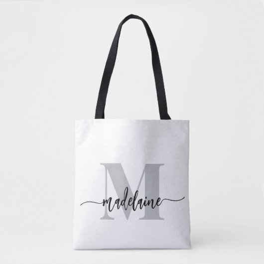 Tote Bag Monogramme Elegant Blanc Noir (Devant)