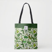Tote Bag Monogramme Elegant Botanique Vert Feuille Motif (Devant)