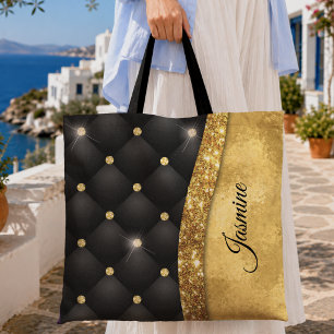 Tote Bag Monogramme élégant de diamants noirs et de fausse