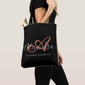 Tote Bag Monogramme élégant de nom de script rose corail fé (De près)