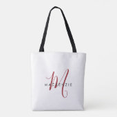 Tote Bag Monogramme élégant moderne blanc rouge script (Dos)