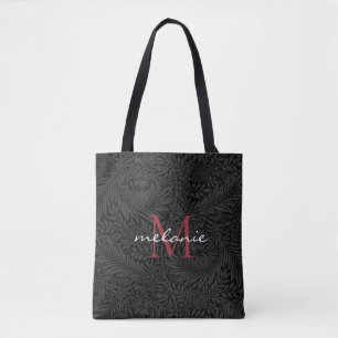 Tote Bag Monogramme élégant noir floral rouge