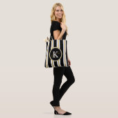Tote Bag Monogramme Elégant Noir & Or Personnalisé (Sur le modèle)