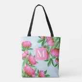 Tote Bag Monogramme Élégant Premier Rose Aquarelle Fleurs (Dos)