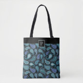 Tote Bag Monogramme Elegant Retro Blue Paisley Motif (Devant)