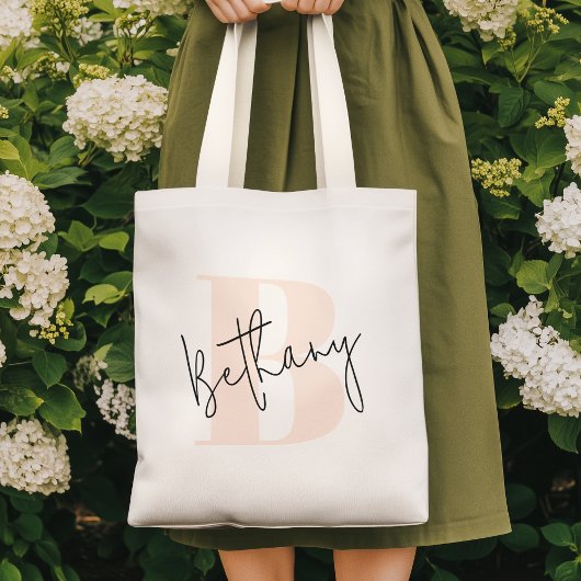 Tote Bag Monogramme élégant rose moderne