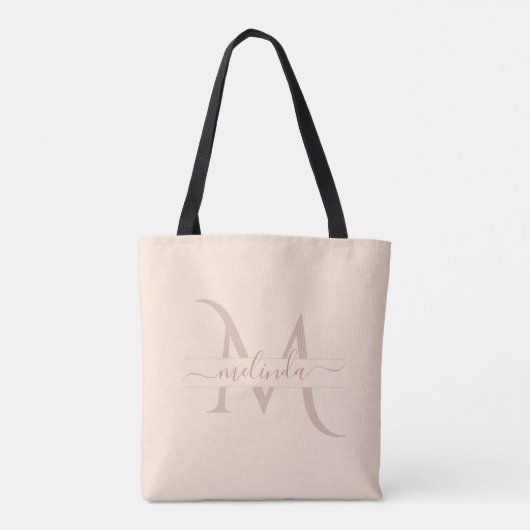 Tote Bag Monogramme Élégant Rose Pastel Nom Féminin Script (Dos)
