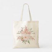 Tote Bag Monogramme Élégant rose Peony Floral (Dos)
