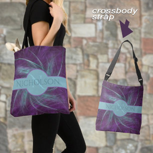 Tote Bag Monogramme Élégant Spirale Abstraite Violet Turquo