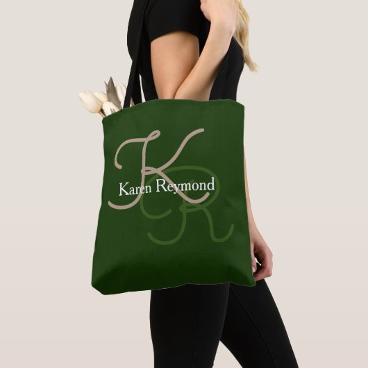 Tote Bag Monogramme élégant vert (De près)