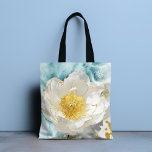 Tote Bag Monogramme Elégante Fleur Luxe Or Aquarelle<br><div class="desc">Le Sac fourre-tout Monogram Elegant Simple White Flower Luxury Gold Watercolor présente une fleur blanche simple aux accents de papier doré stylisés sur un arrière - plan d'aquarelle bleu doux. Un cadeau parfait pour la fête des mères, l'anniversaire, Noël, l'appréciation de l'enseignant et les meilleurs amis. Personnalisez avec votre monogramme...</div>