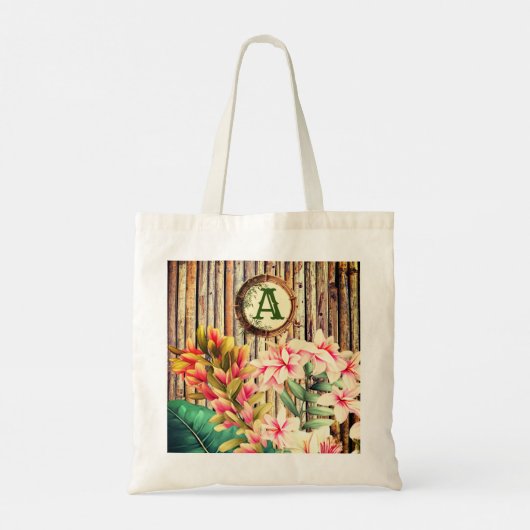 Tote Bag Monogramme en bambou et fleurs tropicaux customisé (Dos)